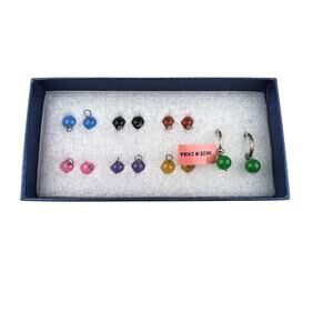 D'Joy Sterling Silver Pierced Earrings Small Hoops 7 Interchangeable Gemstones
